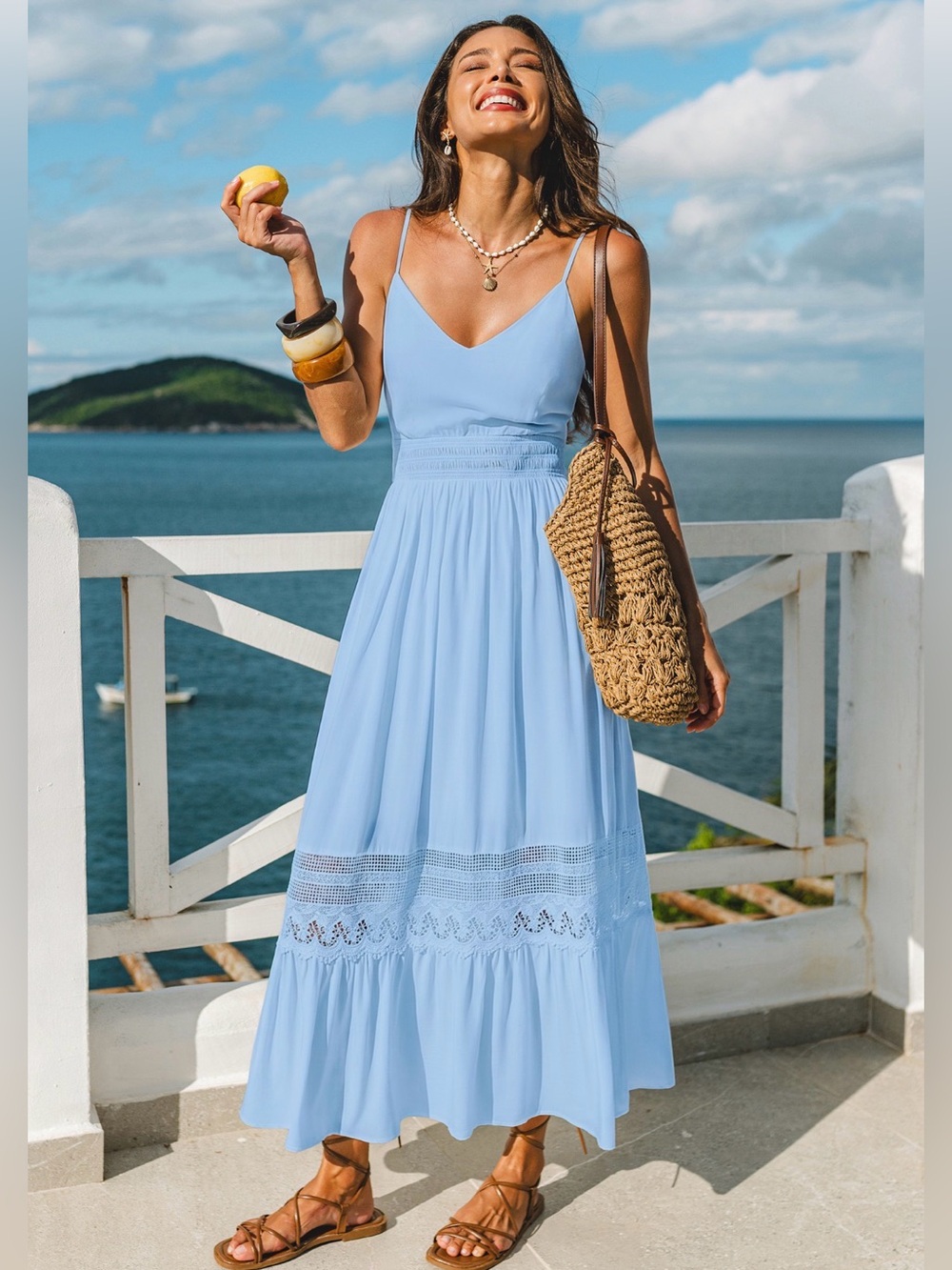 Cupshe Sky Blue Spaghetti-Strap Maxi Dress